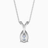 Silver necklace with a teardrop-shaped pendant on a white background
