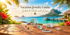Vacation jewelry guide: diamond hoops, rings, bracelet & necklace on beach table by Cheriva Jewels – what to pack and wear on holiday.