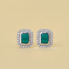 Green Emerald Gemstone Round Diamond Halo Stud Earring