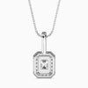 Silver pendant necklace with a diamond on a white background